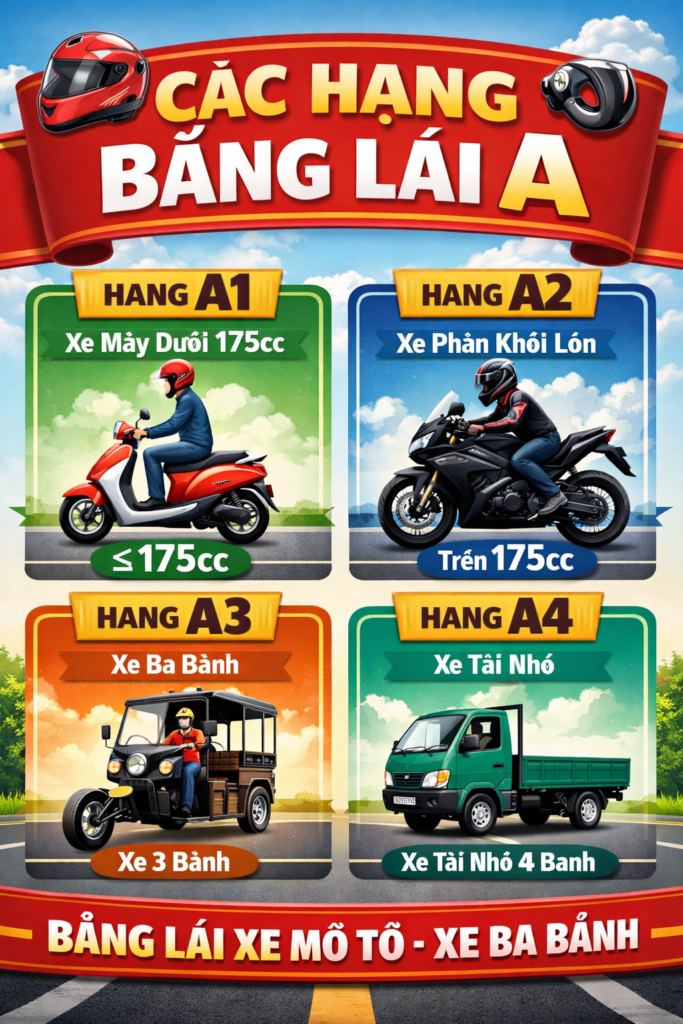 Các Hạng Bằng Lái A-Cách Đăng Ký Thi Bằng Lái Xe A