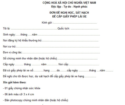 Đơn Đăng Kí Lái Xe-Bằng Lái Xe Phân Khối Lớn